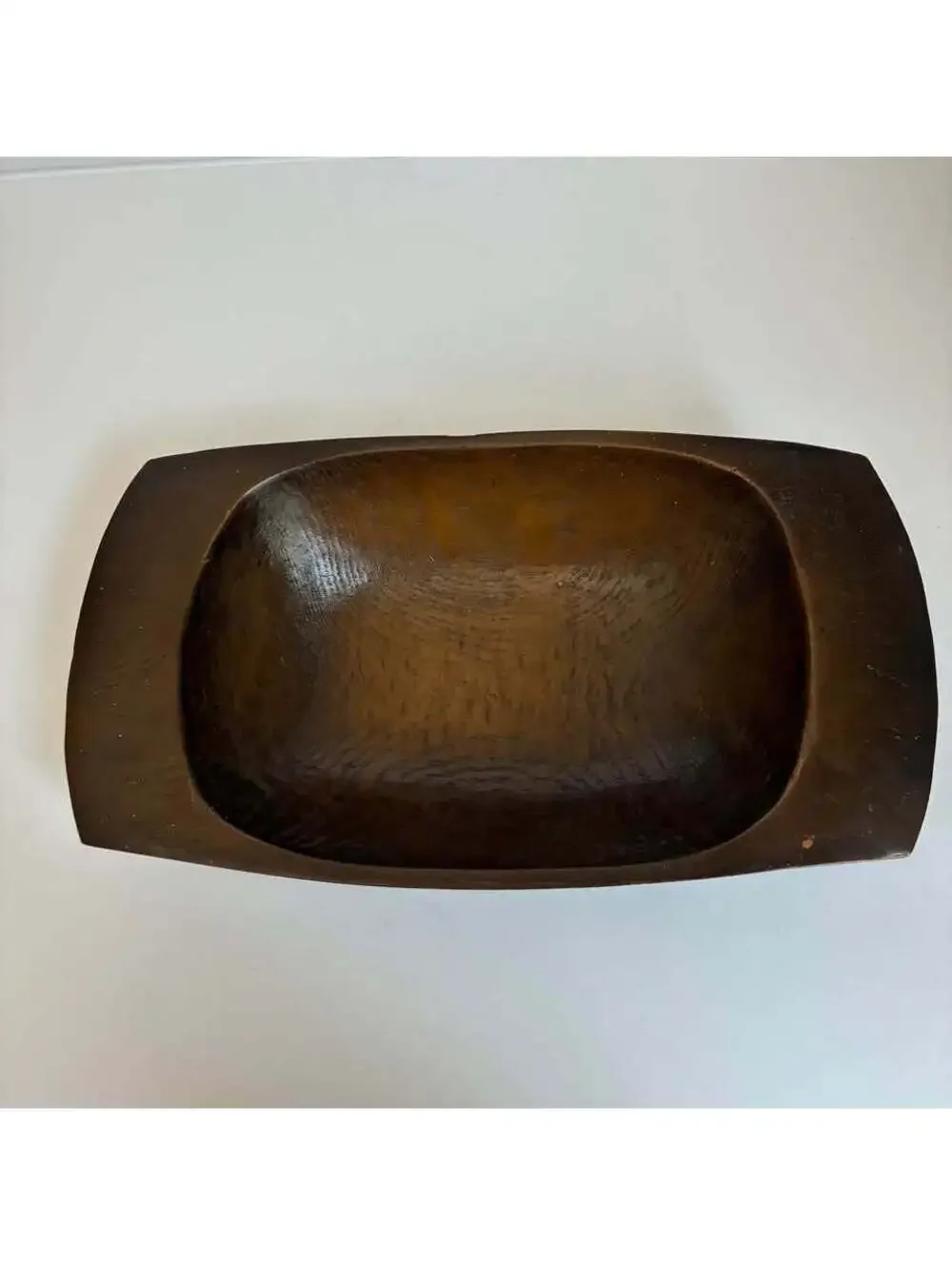 Vintage Japanese Carved Wood Bowl Tray 13” Signed Artisan Handled Rustic Decor